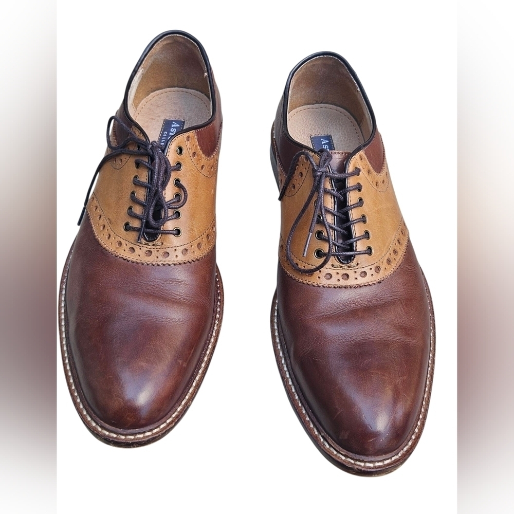 Aston Grey Collection Clinton Brown & Cognac Leather Oxford Dress Shoes Men 9